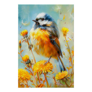 Eurasian Blue Tit in Impressionistic Landscape Poster