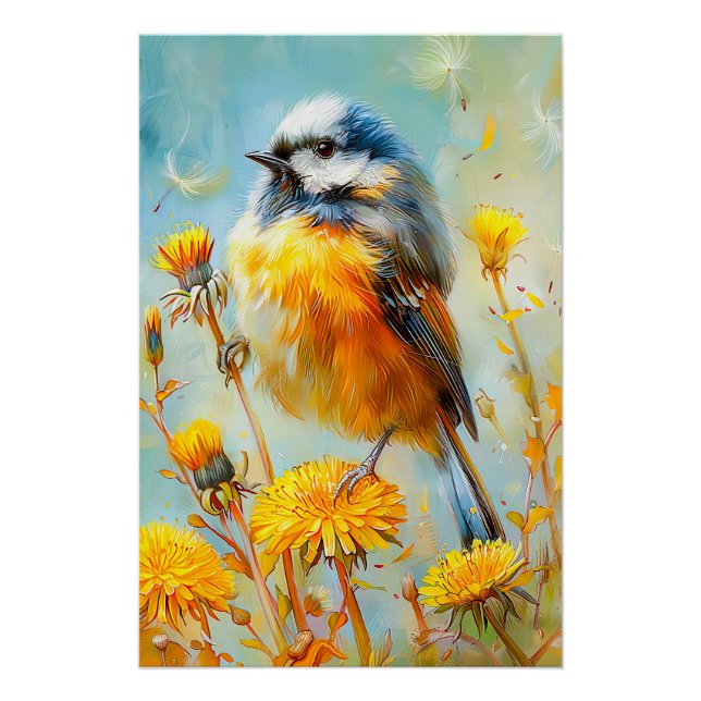 Eurasian Blue Tit in Impressionistic Landscape Poster (Front)