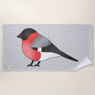 Eurasian Bullfinch Cute Cartoon Bird Illustration Beach Towel