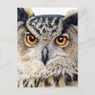 Eurasian Eagle Owl fine art watercolor postcard