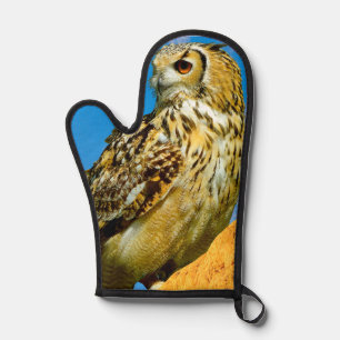 Eurasian eagle owl oven mitt