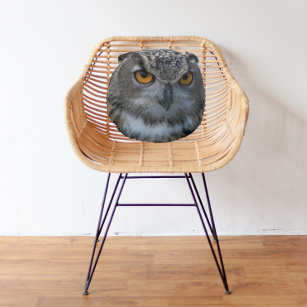 Eurasian Eagle Owl with Orange Eyes Round Cushion