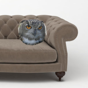 Eurasian Eagle Owl with Orange Eyes Round Cushion