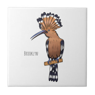 Eurasian hoopoe bird cartoon illustration ceramic tile