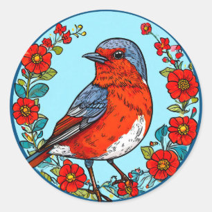 Eurasian Robin Bird on Branch Cosy Woodland 🌿✨ Classic Round Sticker