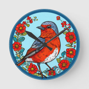 Eurasian robin bird round clock