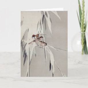 Eurasian Tree Sparrow in Snow, Watanabe Seitei Card