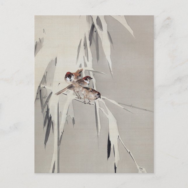 Eurasian Tree Sparrow in Snow, Watanabe Seitei Postcard (Front)