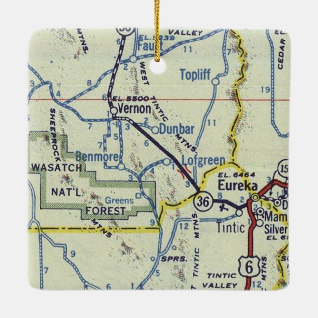 Eureka Utah Retro Map Ceramic Ornament (Back)
