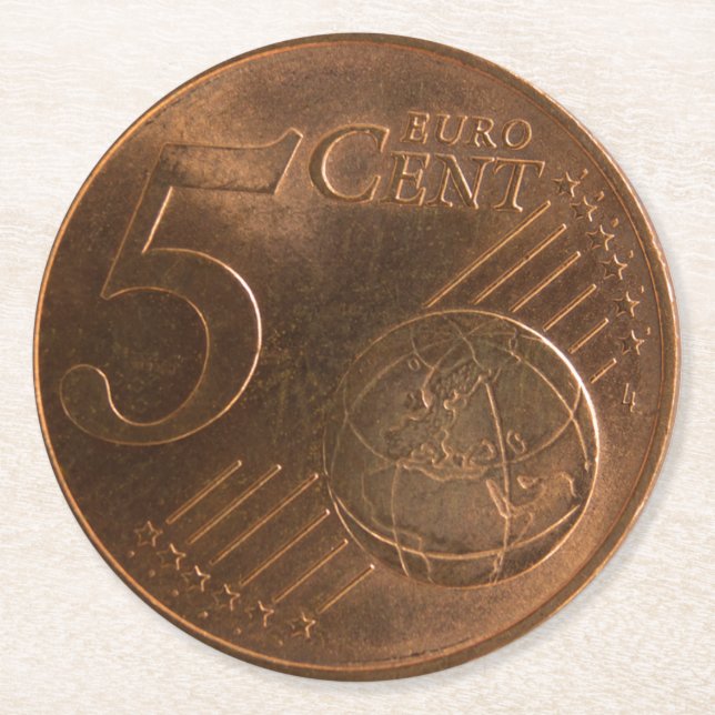 Euro 5 Cent Money Coin Round Paper Coaster (Front)
