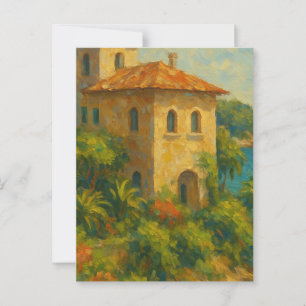 Euro Summer Oil Painting Villa  Postcard