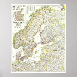 " Europe: 1954 Northern Europe detailed MAP ... Poster