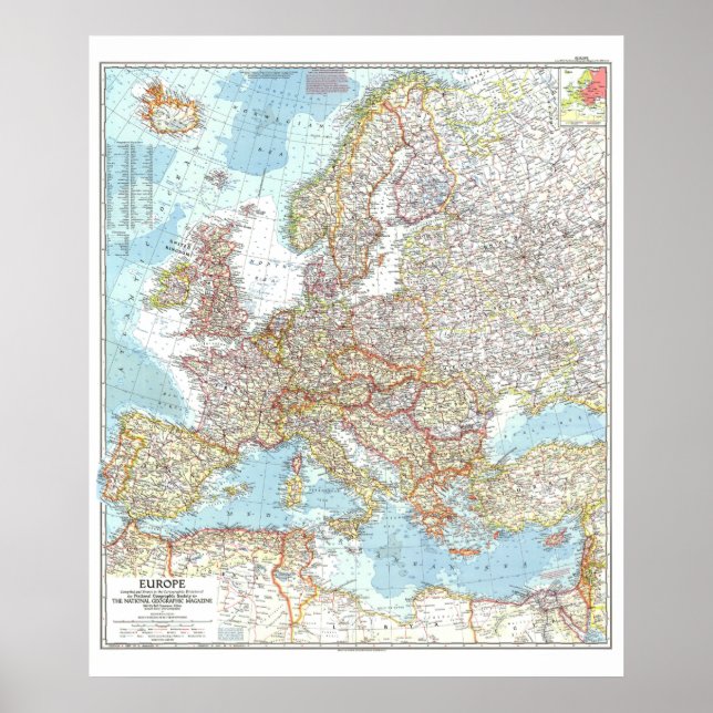 " Europe: 1957 Detailed MAP ... Poster (Front)