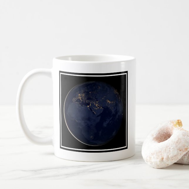 Europe, Africa & Middle East City Lights At Night Coffee Mug (With Donut)