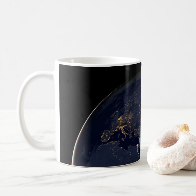 Europe, Africa & Middle East City Lights At Night Coffee Mug (With Donut)