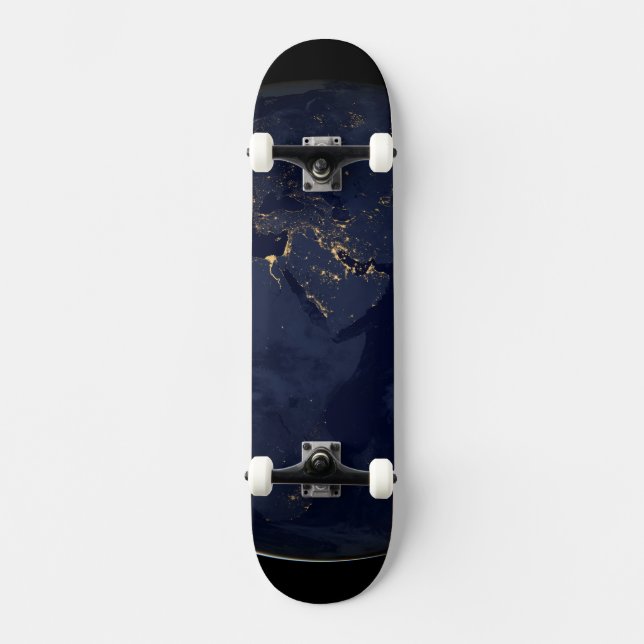 Europe, Africa & Middle East City Lights At Night Skateboard (Front)