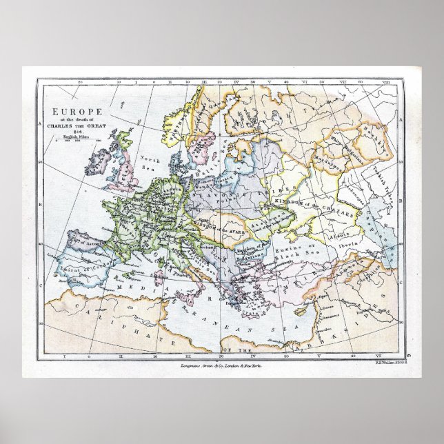 Europe at the death of Charles the Great: 814 AD Poster (Front)