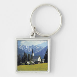 Europe, Austria, Gosau. The spire of the church Key Ring