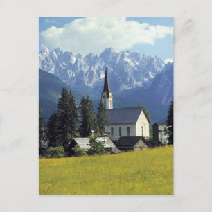 Europe, Austria, Gosau. The spire of the church Postcard
