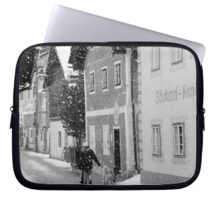 Europe, Austria, Hallstat. Snowy street Laptop Sleeve