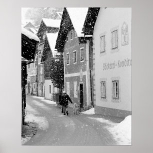 Europe, Austria, Hallstat. Snowy street Poster