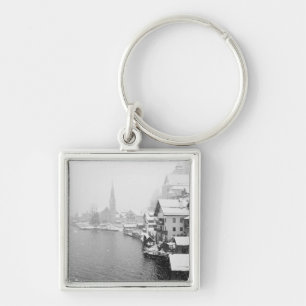 Europe, Austria, Hallstat. Town view in the snow Key Ring
