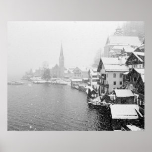 Europe, Austria, Hallstat. Town view in the snow Poster