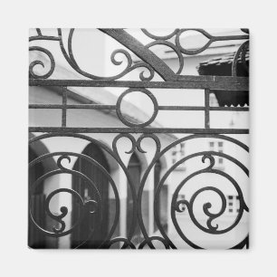 Europe, Austria, Salzburg. Detail of metal gate, Magnet