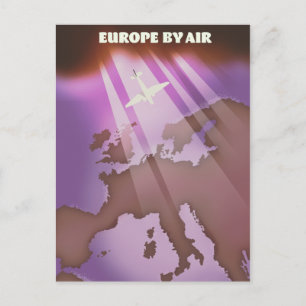 Europe By Air vintage style travel poster. Postcard