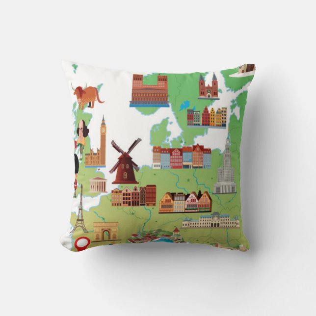 Europe Cartoon Map Cushion (Front)