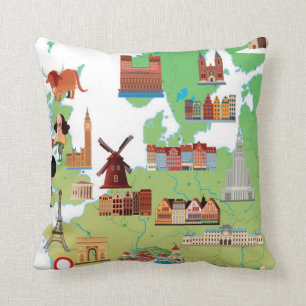 Europe Cartoon Map Cushion