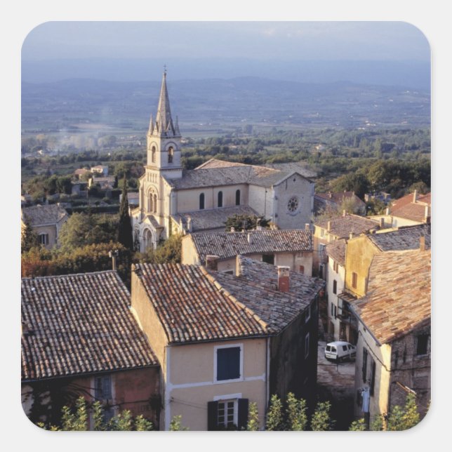 Europe, France, Bonnieux. Sunset light falls Square Sticker (Front)