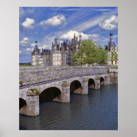 Europe, France, Chambord. A stone bridge leads