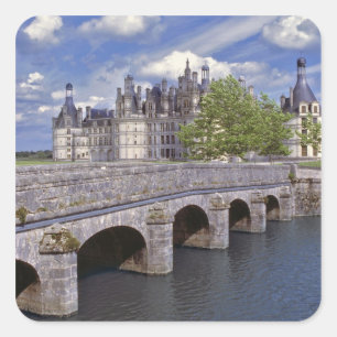 Europe, France, Chambord. A stone bridge leads Square Sticker