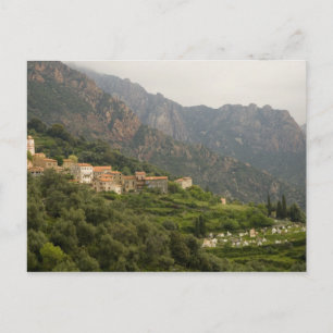 Europe, France, Corsica, Ota.  Town of Ota and Postcard