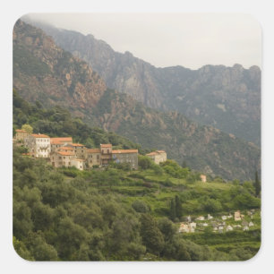 Europe, France, Corsica, Ota. Town of Ota and Square Sticker