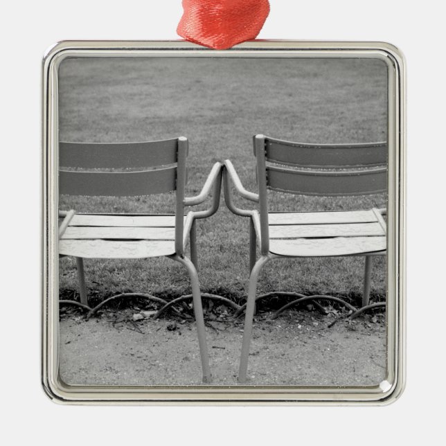 Europe, France, Paris. Chairs, Jardin du 2 Metal Tree Decoration (Front)