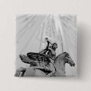 Europe, France, Paris. Statue and Ferris Wheel, 2 15 Cm Square Badge