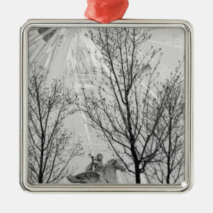 Europe, France, Paris. Statue and Ferris Wheel, Metal Tree Decoration