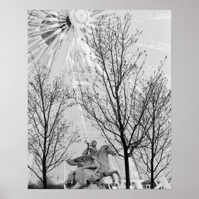 Europe, France, Paris. Statue and Ferris Wheel, Poster (Front)