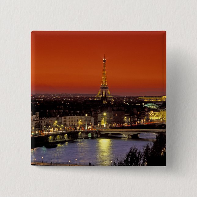 Europe, France, Paris. Sunset view of Eiffel 15 Cm Square Badge (Front)