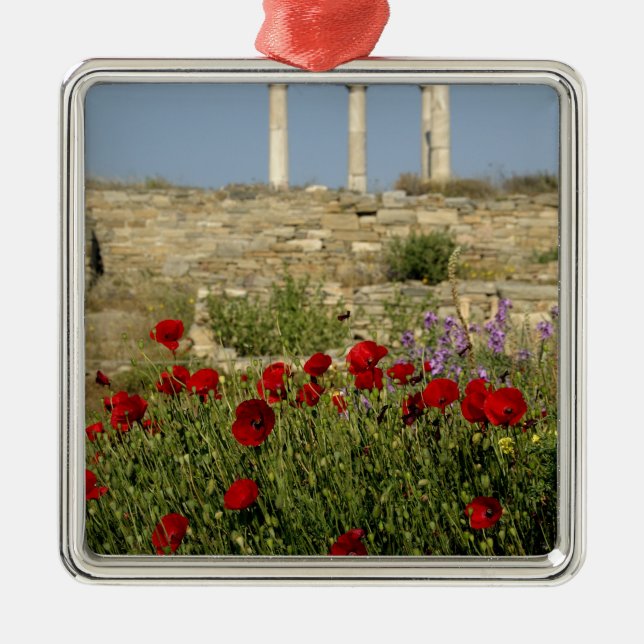 Europe, Greece, Cyclades, Delos. Column ruins. 2 Metal Ornament (Front)