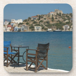 Europe, Greece, Kastellorizo: chairs on the edge Coaster