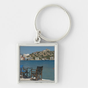 Europe, Greece, Kastellorizo: chairs on the edge Key Ring