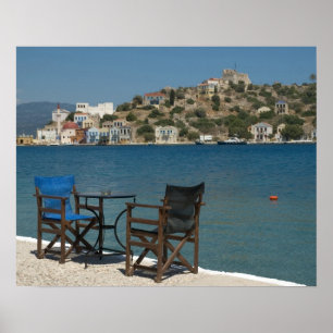 Europe, Greece, Kastellorizo: chairs on the edge Poster