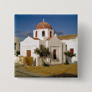 Europe, Greece, Mykonos. Fishing nets dry on the 15 Cm Square Badge
