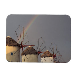 Europe, Greece, Mykonos. wind mill with rainbow Magnet