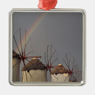 Europe, Greece, Mykonos. wind mill with rainbow Metal Ornament