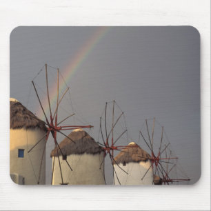 Europe, Greece, Mykonos. wind mill with rainbow Mouse Pad