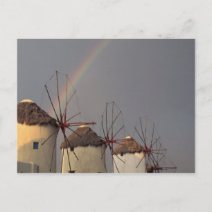 Europe, Greece, Mykonos. wind mill with rainbow Postcard